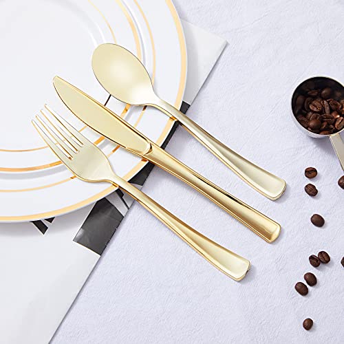 Gold Plastic Cutlery Set - 300PCS Disposable Forks Spoons Knives Utensils Variation of Gold-300Pack