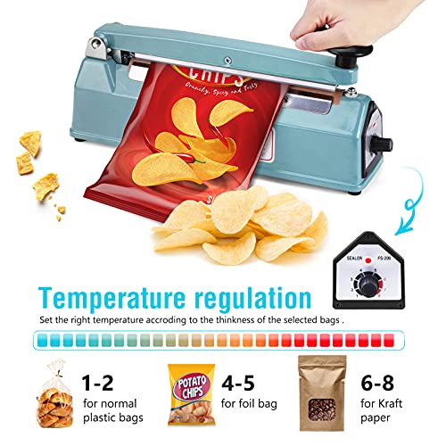 Blue 8 Inch Impulse Sealer for Plastic Bags - Manual Heat Sealing Machine