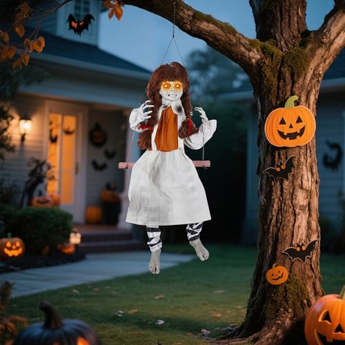 Animatronic Halloween Swing Girl Decor Outdoor Spooky Ghost with Sound & Touch Activation
