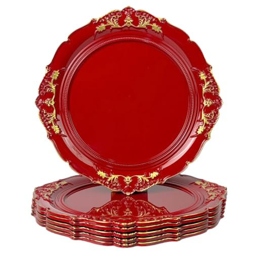 Red Charger Plates 13 Inch Embossed Plastic Set of 6 for Wedding & Party – Umisriro