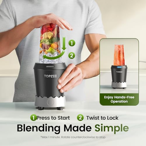 Personal Smoothie Blender with 24oz To-Go Cup - 1000W Compact Black