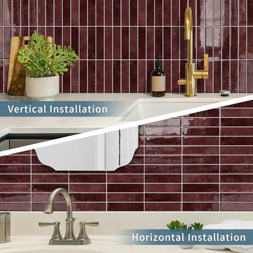 Vintage Red 10 Sheets Thicker Peel and Stick Subway Tile Backsplash - Waterproof & Easy Install