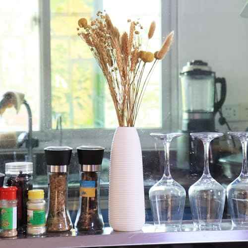 Modern Simple White Ceramic vases, 9 Inch vase for Pampas Grass, Matte Stripes Creative Decoration Table Desk Living Room Bedroom centerpieces, Wedding Party Gifts£¨White-04£©