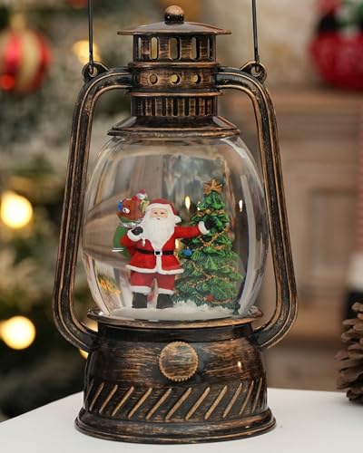 EDDO RUNNING Santa Claus Christmas Tree Snow Globe with Music & Timer - Indoor Holiday Decor