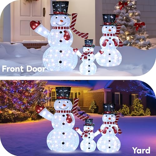 Joiedomi 3-Pack Christmas Snowman Yard Decor with LED Lights - White & Red Scarves