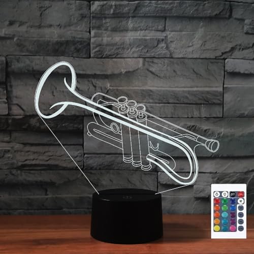Trumpet 3D Illusion Night Light Touch Table Desk Lamp with Remote Control 16 Colors Optical USB LED Night Light for Kids Gift Room Decoration