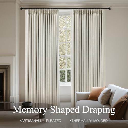 AUSSPVOCT Natural Linen Blackout Curtains 40W x 90L Pack of 2 - Pinch Pleated, Room Darkening