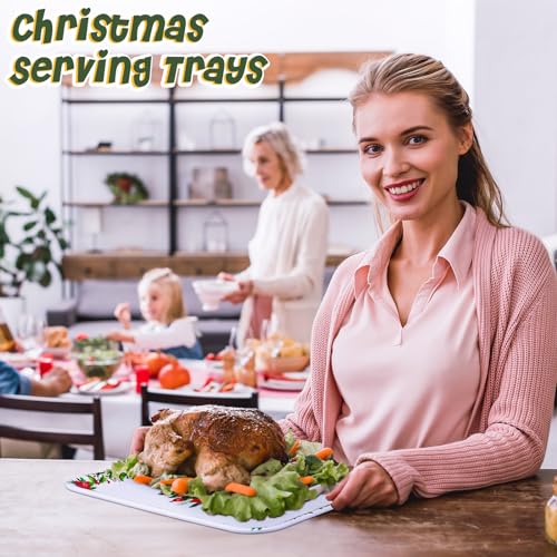 Zubebe Christmas Flower Serving Platter Set 13x10 Inch Plastic Holiday Tray