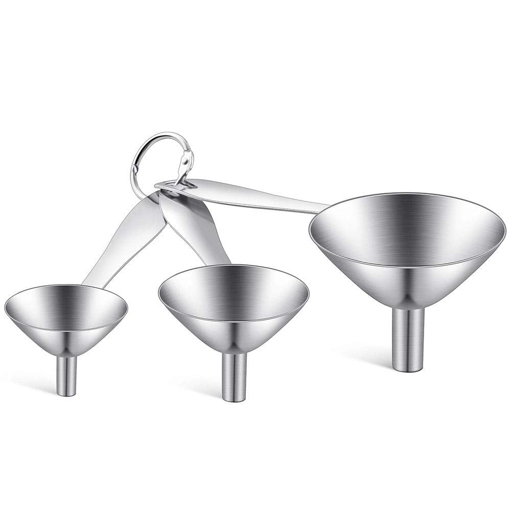 Toncoo 3-in-1 Kitchen Funnel Set - Premium Food Grade Stainless Steel for Bottles & Spices