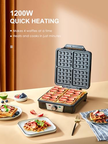 Belgian Waffle Maker 4 Slices, 1200W Iron