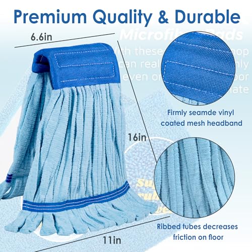 10-Pack Large Microfiber Mop Refill Heads - 400 GSM Commercial Wet Mop Replacement - Blue - Variation of THIS listing