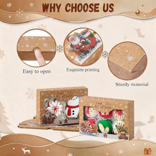 24PCS Vintage Kraft Christmas Cookie Gift Boxes with Window - 7x4.3x1.5 Inches, Brown, Foldable Holiday Packaging