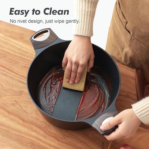 Nonstick Stock Pot with Lid - 8.5 QT, Black, SGS Approved, Induction Compatible
