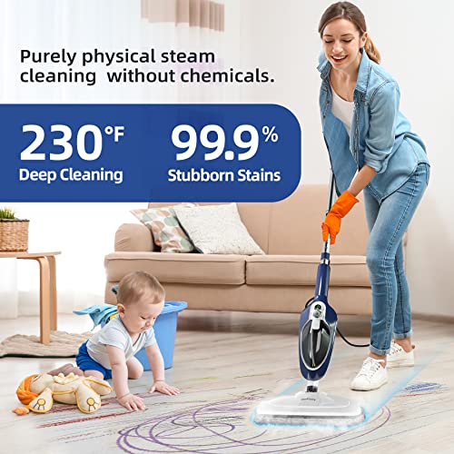 GorFanty 10-in-1 Steam Mop Floor Steamer - Blue, Multi-Surface & Carpet Cleaning