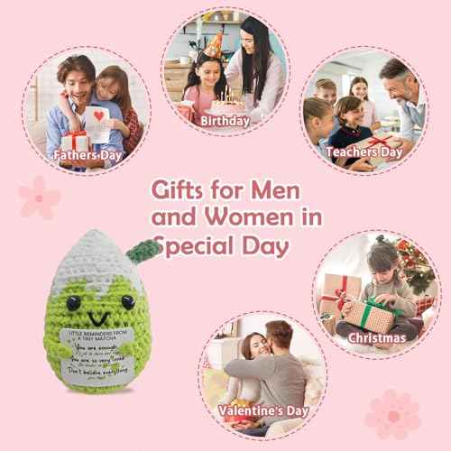 Positive Vibes Crochet Matcha Pal - Uplifting Affirmation Gift for Women,Bestie & Coworkers,Inspirational Christmas Stocking Stuffer