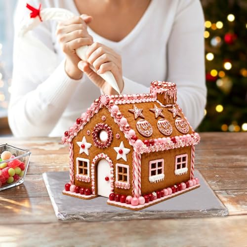 SINGARE 10Pcs 3D Gingerbread House Cookie Cutters Set – Stainless Steel, Includes Front/Back Walls, Roof, Doors & Windows