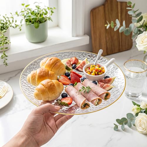 Gold Plastic Dinner Plates 10 Inch - Hammer Pattern Disposable Plates - 100 Pack - Clear Gold Variation
