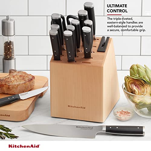 KitchenAid Black 14-Piece Forged Knife Block Set with Built-In Sharpener
