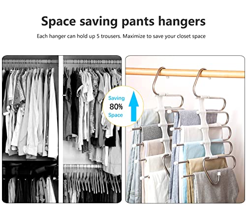 4 Pack Space Saving Stainless Steel Pants Hangers - Anti-Slip Closet Organizer for Jeans Trousers Skirts & Scarves