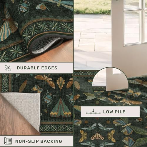 Hazo Haus 8 ft Dark Green Hallway Runner Rug - 2'6'' x 8'' Non-Slip Washable Boho Indoor Floor Mat