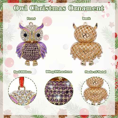 Owl Christmas Ornament 2025 Purple Owl Ornament for Christmas Tree Decorations Small Xmas Keepsake Gifts for Animals Lovers Metal Bird Gifts Keepsake for Women Girls Sister Kids