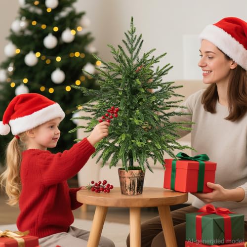 2FT Norfolk Pine Tree with Pot - Real Touch Artificial Christmas Tree for Indoor & Outdoor Decor - Siyaluens
