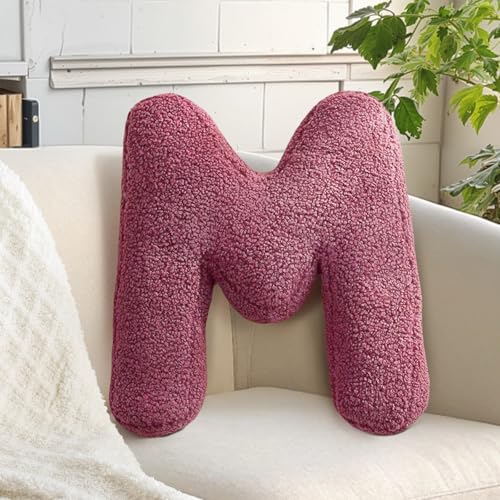 huraty Soft Initial Letter Pillow Lambs Wool Alphabet M Cushion Accent Pillow Kids Room Nursey Home Decorations (M, 14.9" Lx11.8 W)