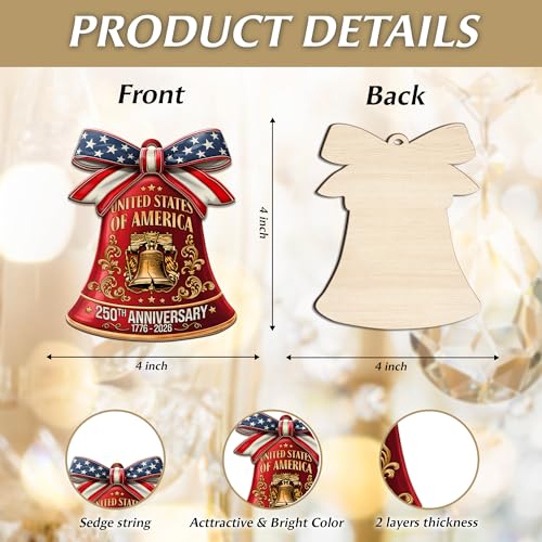 United States 250th Anniversary Patriotic Wooden Ornament Liberty Bell Decoration