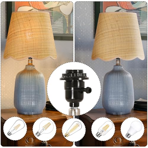 Navy Blue Ceramic Table Lamp with Rattan Shade - Modern 19" Desk Light for Living Room & Bedroom