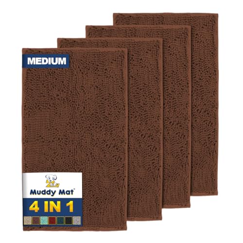 Chocolate Brown Microfiber Door Mat & Pet Rug 4-Piece Absorbent, Non-Slip Chenille