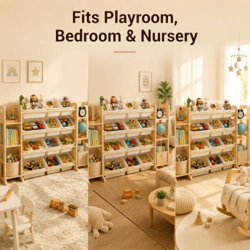 White Toy Storage Organizer & Bookshelf with 12 Bins - Kids Playroom Storage