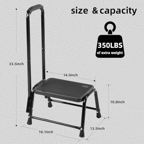 Heavy Duty Step Stool with Handle for Adults - 17x12x4 Inch Black, Supports 350 lbs