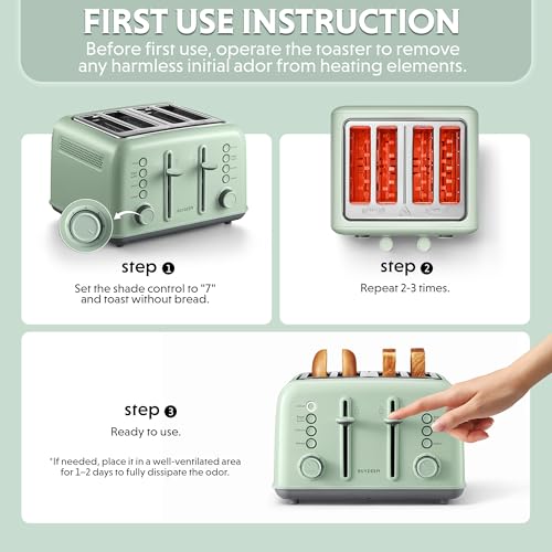 BUYDEEM 4-Slice Toaster with 7 Shade Settings, Extra Wide 1.5" Slots, Green Variation