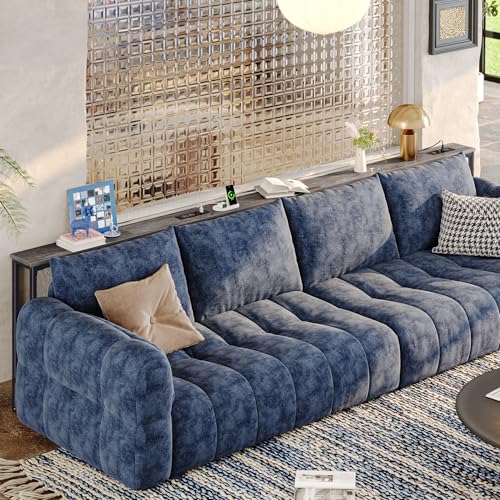 Charcoal Gray 110.2-Inch Behind Couch Table with USB-C & Outlets, Narrow Sofa Console