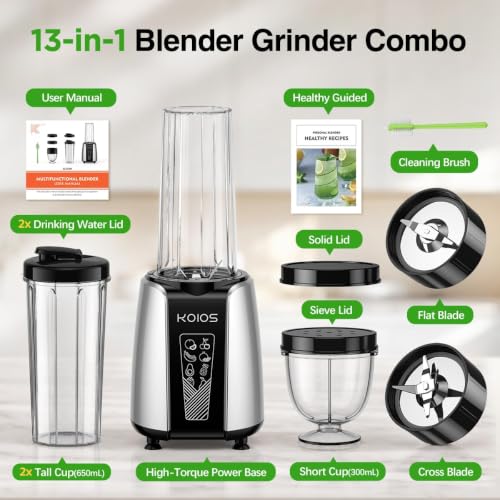 KOIOS Black 1000W Personal Blender for Smoothies & Frozen Drinks