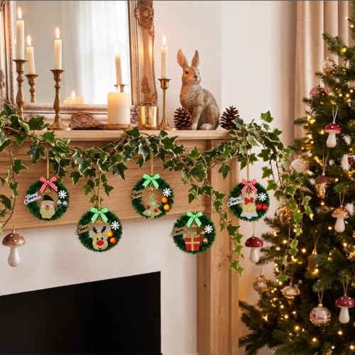 3.2in Mini Christmas Wreath Ornaments for Dollhouse – Small Xmas Wreaths with Bow, 5Pcs