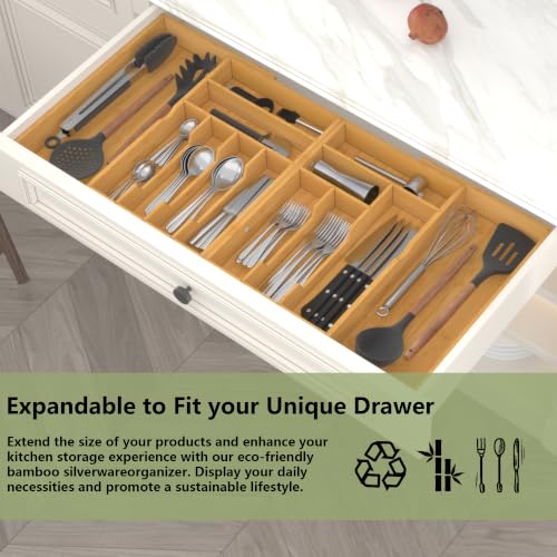 Extra Large Bamboo Silverware Drawer Organizer - Expandable 22-37 inches Natural / XXXXL