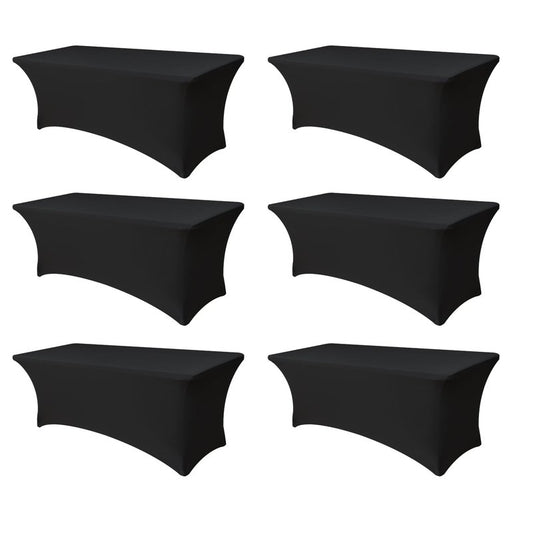 Enjoyidea Spandex Table Cover for 6 foot Rectangle Tables-6 Pack Fitted Stretch Black Tablecloth-Elastic 6ft Folding Tablecloths for Party, Vendor Booth Display, Banquet Buffet Event, Craft Trade Show