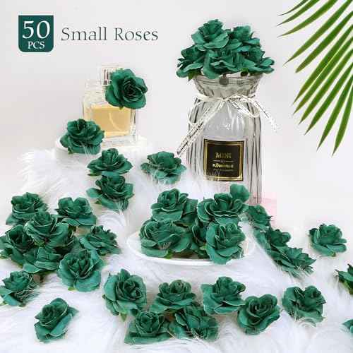 Yinsun 50pcs Mini Green Roses Artificial Flower Heads, 1.57¡± Green Flowers Silk Fake Flowers for DIY Wedding Bridal Shower Decor Baby Shower Party Christmas Decoration