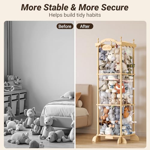 COSYLAND Wooden Castle Plush Toy Storage Organizer for Kids Room — Large Kids Toy Bin