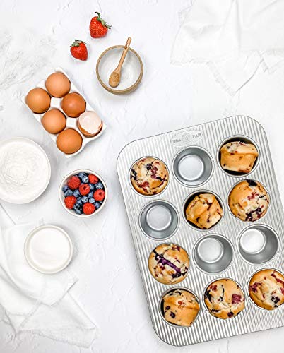 12-Cup Muffin Pan Set of 2 - Nonstick Aluminized Steel Bakeware, USA Pan