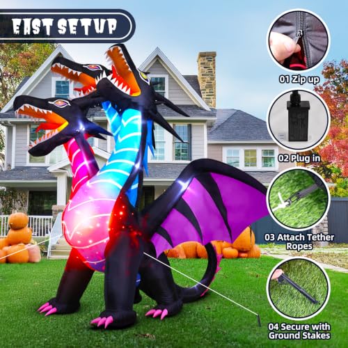 Thuodo 8 FT Tall Inflatable Dragon Halloween Yard Decoration with LEDs, Outdoor Garden Display