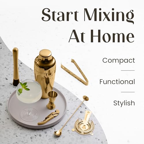 Mixology & Craft 10-Piece Cocktail Shaker Set with Bamboo Stand - Professional Barware