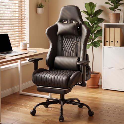 LUCKRACER Gaming Chair with Footrest, 90°-155° Reclining Ergonomic