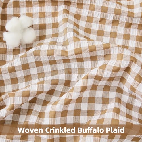 40W x 84L Inches Buffalo Plaid Curtains Pair for Bedroom, Brown & White