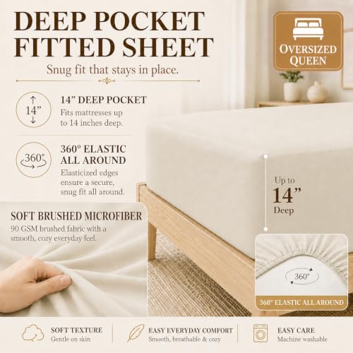 CozyLux Beige Oversized Queen Comforter Set - 7 Pieces Bed in a Bag