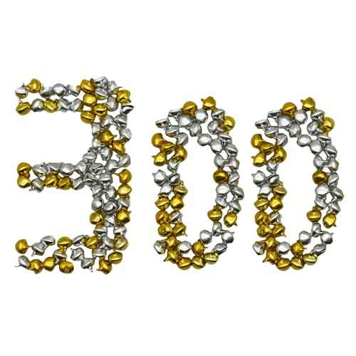 300Pcs 1/4inch Mini Jingle Bells 8mm Tiny Craft Bells Small Metal Bells Bulk for DIY Bracelet Anklets Necklace Knitting Jewelry Making (Silver, Gold)