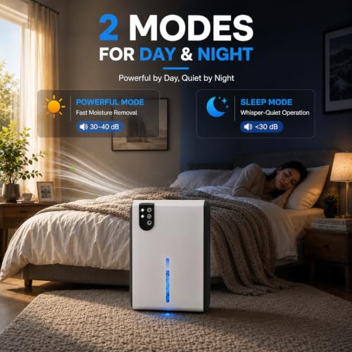 WoEleLigt 98 OZ Small Dehumidifier for Up to 1000 Sq Ft, Quiet with Drain Hose & Night Light - White Black