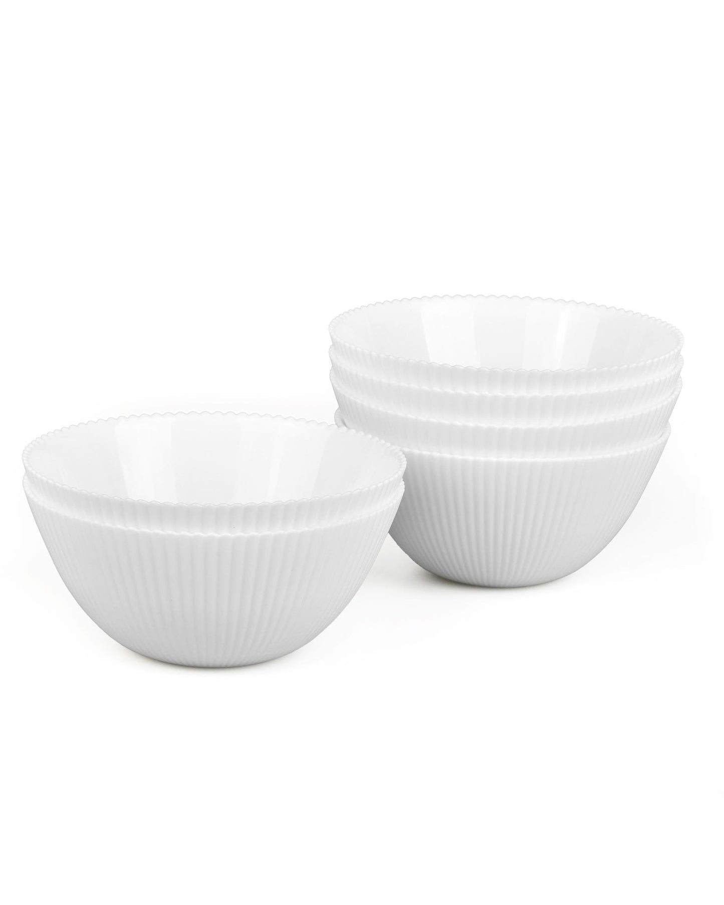 LaGlint 20 OZ Max White Opal Glass Cereal Bowl Set of 6, 6 inch Dishwasher & Microwave Safe Round Ribbed Bowls for Kitchen, Salad, Soup and Rice
