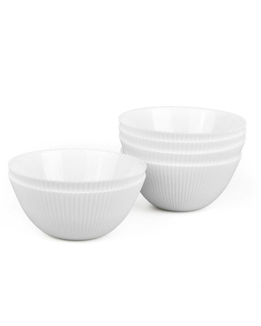 LaGlint 20 OZ Max White Opal Glass Cereal Bowl Set of 6, 6 inch Dishwasher & Microwave Safe Round Ribbed Bowls for Kitchen, Salad, Soup and Rice